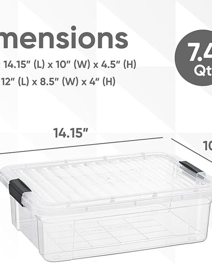 Superio Storage Bins with Lids- 4 Pack, 7.4 Qt Clear Boxes for Organizing, Stackable Plastic Containers- BPA Free, Non-Toxic, Odor Free, Organizer for Home, Office, Dorm
