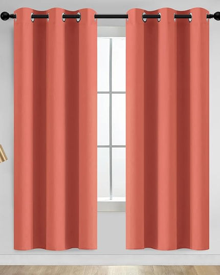 Yakamok Thermal Curtains Blackout Curtain Panels, Room Darkening Solid Grommet Top Window Drapes for Dedroom, 42x72 inch, Coral Orange, 2 Panels