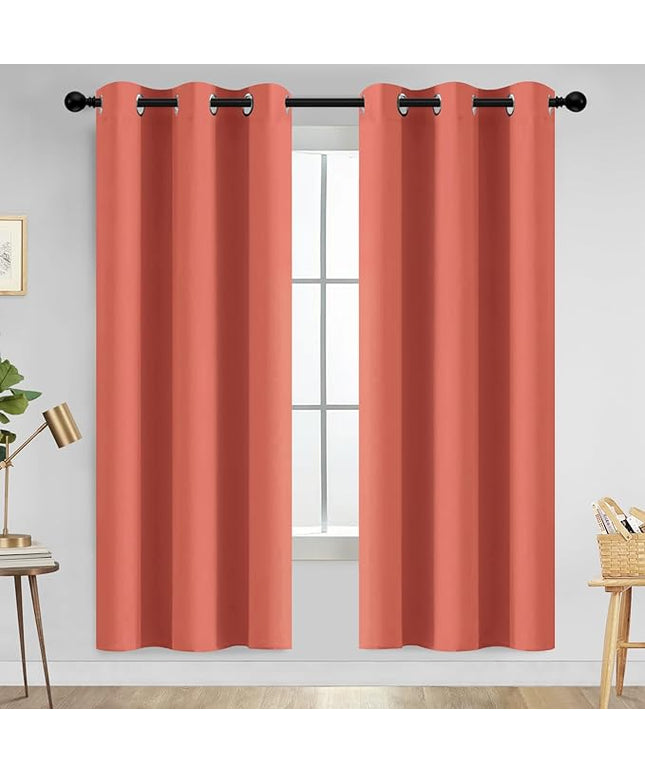 Yakamok Thermal Curtains Blackout Curtain Panels, Room Darkening Solid Grommet Top Window Drapes for Dedroom, 42x72 inch, Coral Orange, 2 Panels