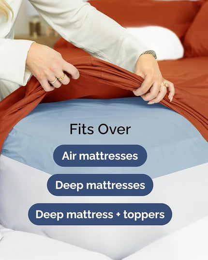 Extra Deep Twin Sheet Set - 4 Piece Breathable & Cooling Sheets - Hotel Luxury Bed Sheets Set - Easy & Secure Fit - Soft, Wrinkle Free & Comfy Sheets Set - Terracotta Sheet Set with Extra Deep Pockets