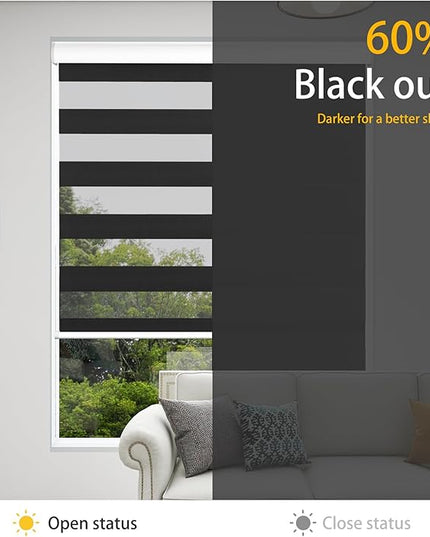 Motorized Zebra Blinds Rechargeable with Remote Blackout Cordless Zebra Shade Smart Electric Curtains for Windows and Privacy Light Filtering Roller Shades, 36" W x 72" H Black