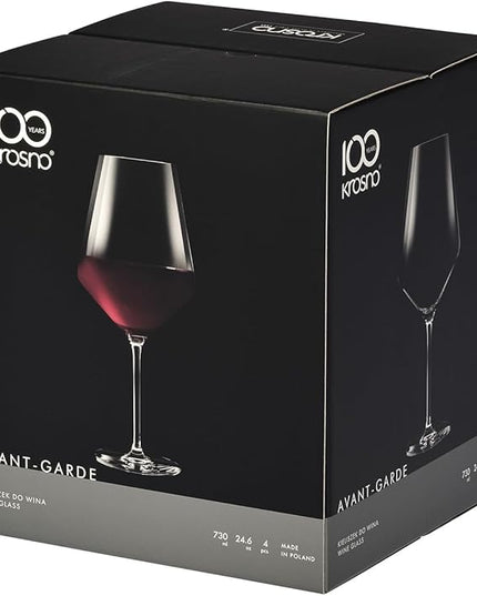 Krosno Crystal Red Wine Glasses | Set of 4 | 24.7 oz | Avant-garde Collection | Ideal for Home, Restaurant and Party | Dishwasher Safe | Lead-Free Crystal Glass