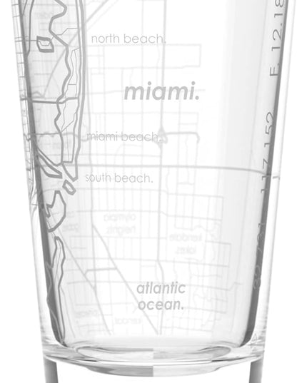 Well Told Engraved Miami Florida Map Pint Glass, Etched Beer Gift (16 oz, Clear) City Map Pint, Custom City Glassware, Gifts For Beer Lovers