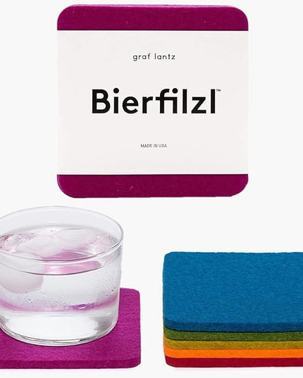 Graf Lantz - Bierfilzl Merino Wool Square Coasters Set of 6 - Rainbow (4"x4"x5mm) - Absorbs 30% of Weight, Natural German Wool - Heat Resistant, Sustainable, Reusable - Home Decor & Coffee Table Decor