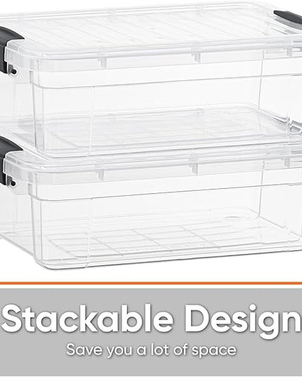 Superio Storage Bins with Lids- 4 Pack, 4.5 Qt Clear Boxes for Organizing, Stackable Plastic Containers- BPA Free, Non-Toxic, Odor Free, Organizer for Home, Office, Dorm