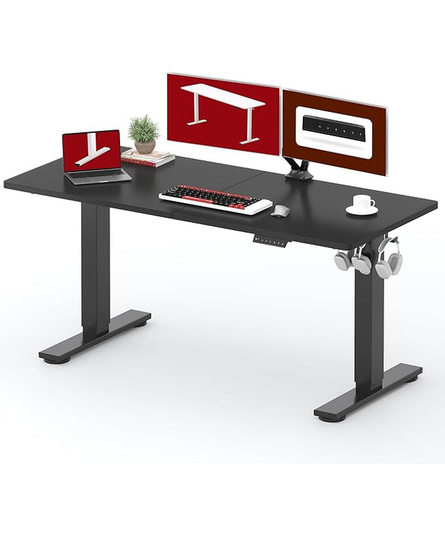 SANODESK Standing Desk Height Adjustable Electric Stand up Desk 63x24 Inches Sit Stand Home Office with Splice Board, Black Frame/Black Top