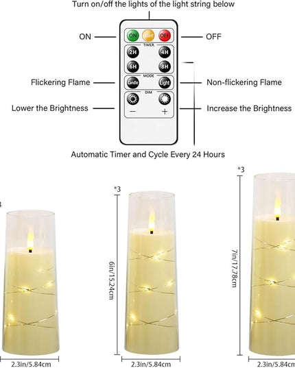 Flickering Flameless LED Candles,Battery Operated Candles 9 Pcs with Embedded Star String,Acrylic LED Pillar Candles with Remote,Suitable for Home Decoration to Create an Atmosphere (Ivory)