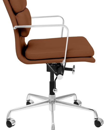 Laura Davidson Furniture SOHO II Padded Management Office Chair - Mid Back Desk Chair with Arm Rest, Swivel & Cushion Availability, Made of Faux Leather, Brown, Computer Chair