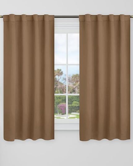 BGment Taupe Blackout Curtains 48 Inches Long for Bedroom - 38 x 48 inch Curtains Rod Pocket and Back Tab Thermal Insulated Room Darkening Curtains for Kitchen/Cafe Room, 2 Window Panels, Taupe