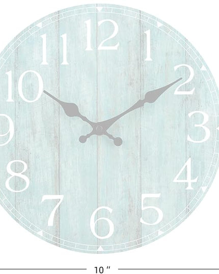 HYLANDA Wall Clock, 10 Inch Teal Silent Non-Ticking Kitchen Decor, Rustic Vintage Country Retro Decorative Clocks Battery Operated for Bathroom Bedroom Living Room Office(Aqua)