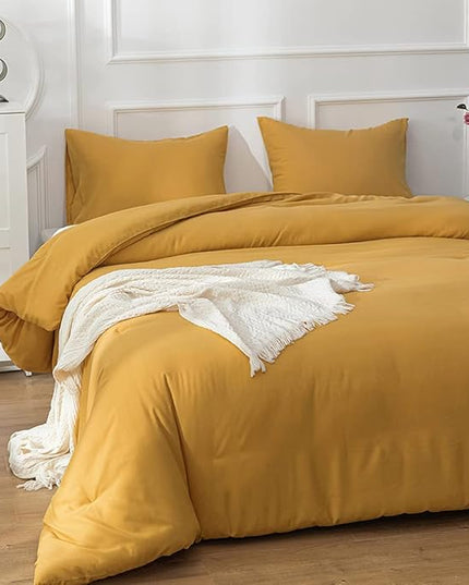 Luxlovery Mustard Yellow Comforter Set King Bedding Comforter Sets Men Women Solid Color Ginger Yellow Blanket Quilts Beathable Soft Cozy Puffy Lightweight Hotel Quailty Bedding Set
