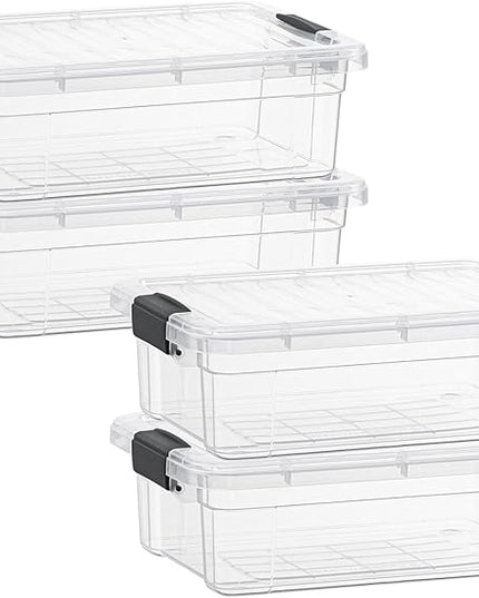 Superio Storage Bins with Lids- 4 Pack, 4.5 Qt Clear Boxes for Organizing, Stackable Plastic Containers- BPA Free, Non-Toxic, Odor Free, Organizer for Home, Office, Dorm