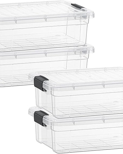 Superio Clear Storage Boxes with Lids, 4.5 Quart Plastic Container Bins for Organizing, Stackable Crates, BPA Free, Non Toxic, Odor Free, Organizers for Home, Office and Dorm, 4 Pack