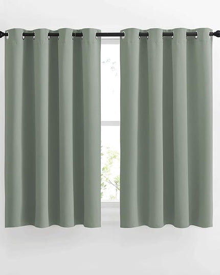 NICETOWN Blackout Curtains 54 inch Length for Bedroom - Grommet Thermal Insulated Solid Window Curtains for Kids Room/Home Office, Sage Green, W52 x L54, Set of 2