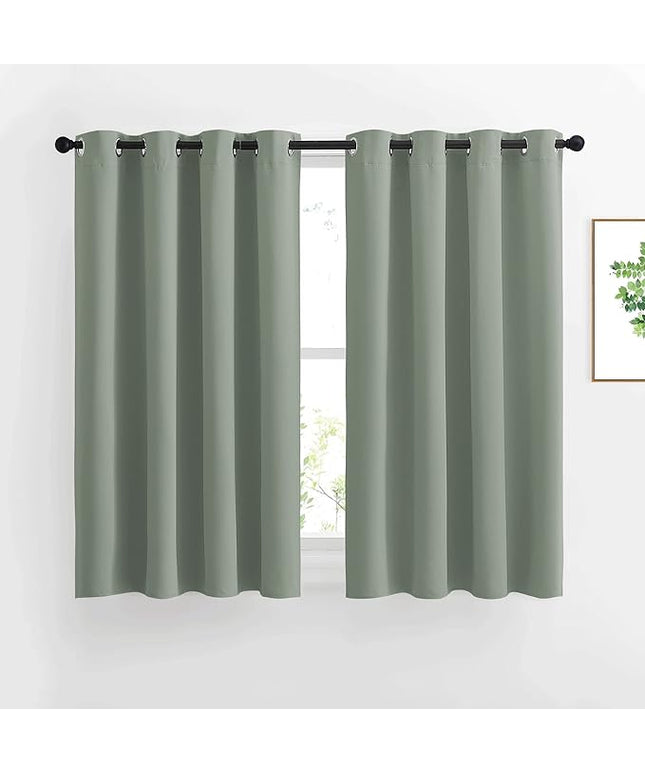 NICETOWN Blackout Curtains 54 inch Length for Bedroom - Grommet Thermal Insulated Solid Window Curtains for Kids Room/Home Office, Sage Green, W52 x L54, Set of 2