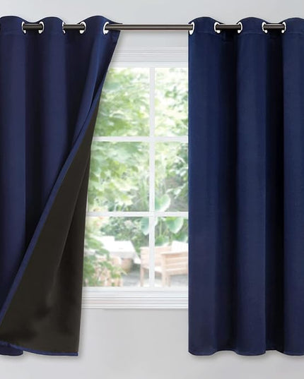 YoungsTex Navy Blue 100% Blackout Curtains for Bedroom, Grommet Thermal Insulated Blackout Window Curtains 63 Inches Length with Black Backing, 2 Panels, 42 x 63 Inch