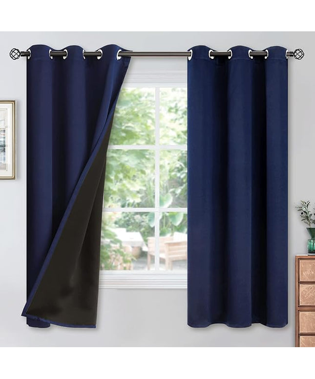 YoungsTex Navy Blue 100% Blackout Curtains for Bedroom, Grommet Thermal Insulated Blackout Window Curtains 63 Inches Length with Black Backing, 2 Panels, 42 x 63 Inch