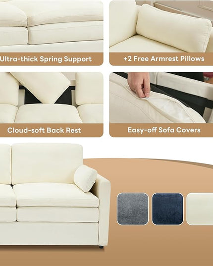 Tbfit 89" Cloud Modern Sofa, Comfy 3-Seater Couch w/Pillows, Pocketed Spring Seats, Plush Foam Cushions, Chenille Fabric Removable Cover, Soft Upholstered Living Room Furniture Home Apartment, Beige