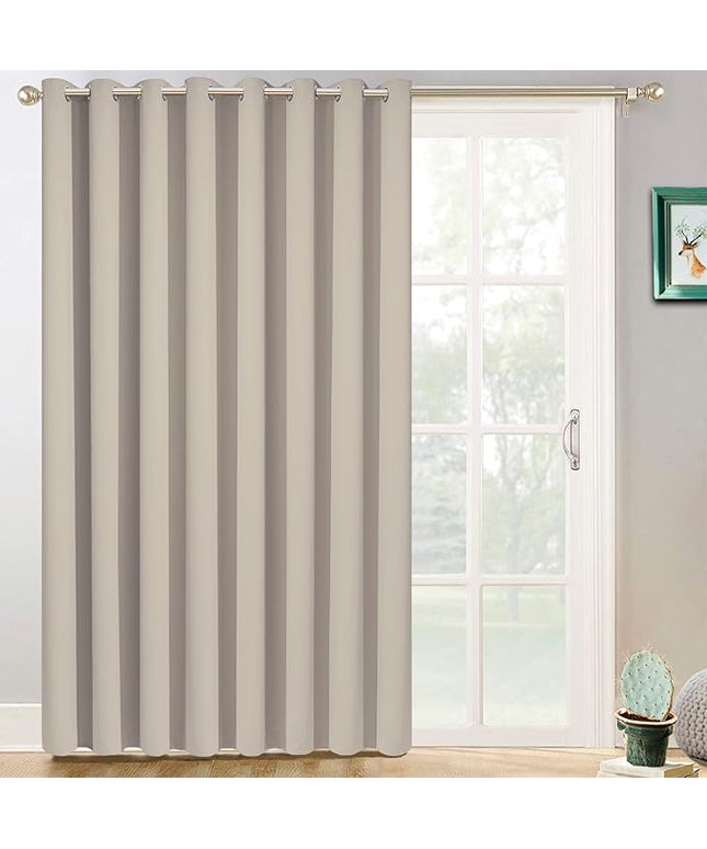 Yakamok Tatal Blackout Thermal Insulated Curtains, Noise Reducing Barrier Panel for Sliding Glass Door, Full Light Blocking Patio Door Extra Wide Curtains, Natural, W100 x L96, 1 Panel