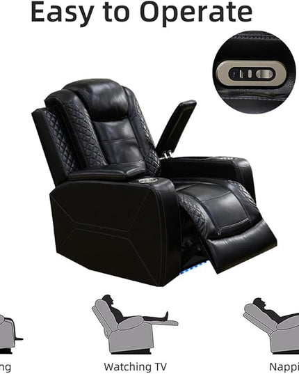 Living Room Furniture Sets,Power Recliner Sofa Set with LED Light,Black Leather Sofa and 2 Chairs Set,Modern Power Reclining Sets with Cup Holder/Storage Console for House