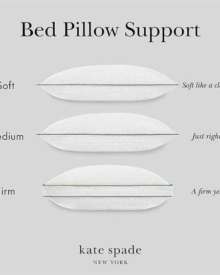 Kate Spade New York Soft/Medium Pillow 20" x 36", Adjustable Down Alternative Pillow, 300 Thread Count Cotton Cover, Best for Back or Stomach Sleepers, King, White
