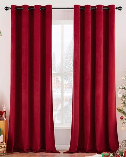 MIULEE Christmas Red Velvet Curtains Elegant Grommet Curtains Thermal Insulated Soundproof Room Darkening Black Out Drapes for Classical Living Room Bedroom Decor 52 x 96 Inch Length Set of 2
