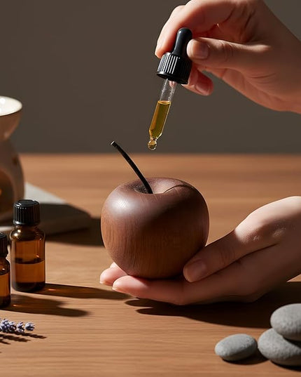 Novabright 4 Pcs Wooden Apple Shaped Essential Oil Diffuser Portable Aromatherapy Diffuser Decorations Farmhouse Rustic Air Freshener for Car Home Bedroom Office Desktop Sauna Yoga Room SPA Centers