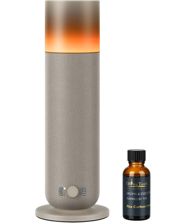 Waterless Diffuser with Fabric-Wrapped Design, OliveTech Cold Air Scent Diffusers for Home & Office, Hotel Collection Diffuser, Adjustable Intensity, Ambient Light, 1 x 30ml Essential Oil Included