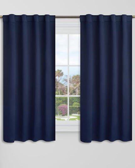BGment Navy Blue Cafe Curtains 48 Inch Length- 34 x 48 inch Rod Pocket and Back Tab Thermal Insulated Room Darkening Short Curtains for Kitchen, 2 Window Panels