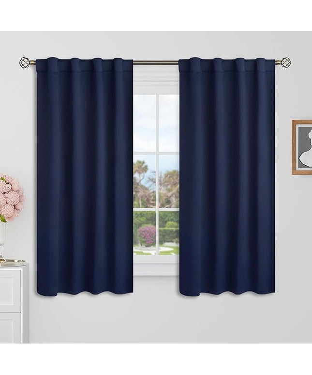 BGment Navy Blue Blackout Window Curtains for Bedroom - Black Out Curtains 54 Inch Long Thermal Insulated Noise Reducing Energy Efficiency Rod Pocket and Back Tab Drapes, 2 Panels, 34 x 54 Inch