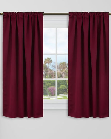 BGment Burgundy Red Blackout Curtains 48 Inch Length for Cafe - 34 x 48 inch Room Darkening Curtains Thermal Insulated Rod Pocket and Back Tab Short Curtains for Kitchen Window, Set of 2 Panels