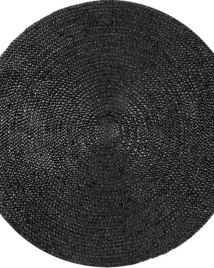 FRELISH DECOR Handwoven Jute Area Rug - Black Round Rustic Vintage Braided Reversible Rug - Eco Friendly Rug for Bedroom - Kitchen - Living Room - Farmhouse (5' Round - Black)