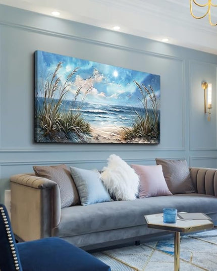 hyidecorart Large Wall Decor For Bedroom Framed Wall Art For Living Room Sunshine Ocean Scenery Painting Blue Sea Waves Wall Pictures Office Modern Canvas Prints Artwork Aesthetic Home Decorations