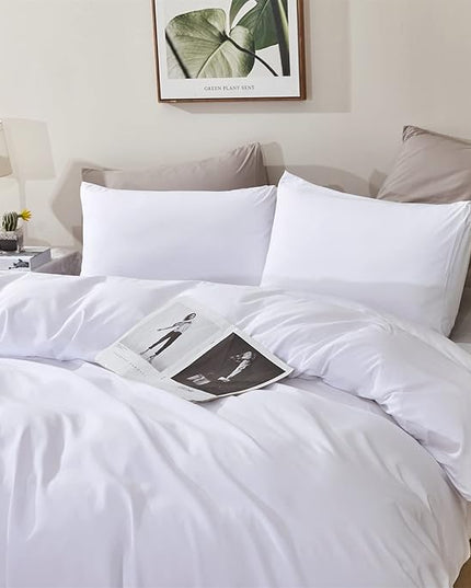 CLOTHKNOW White California King Comforter Set 3Pcs White Bedding Comforter Sets All Season Plain Bed Comforter and 2 x Pillow Cases