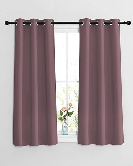 NICETOWN Blackout Dry Rose Curtains 48 inch Length for Bedroom - Thermal Insulated Solid Grommet Vertical Drapes Short Window Treatments Room Darkening for Kitchen/Cafe (Set of 2, W37 x L48)