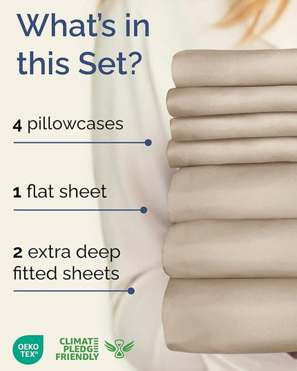 Extra Deep Split King Sheet Set - 7 Piece Breathable & Cooling Sheets - Hotel Luxury Bed Sheets Set - Easy & Secure Fit - Soft, Wrinkle Free & Comfy Sheets Set - Wheat Sheet Set w/Extra Deep Pockets