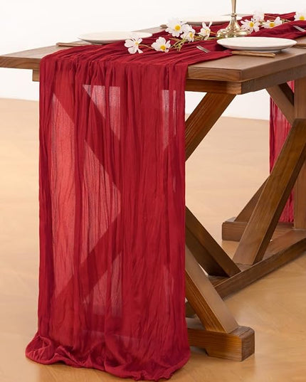 Socomi 6pcs Red Cheesecloth Table Runner Boho Rustic Gauze 120 inch 10FT Cheese Cloth Runner for Wedding Party Baby Shower Birthday Home Decor Holiday Decorations
