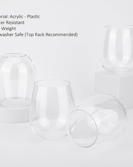 KOXIN-KARLU Classic 18-ounce Acrylic Stemless Wine Glasses, Unbreakable Mixed Drinkware Plastic Tumbler, set of 8 Clear