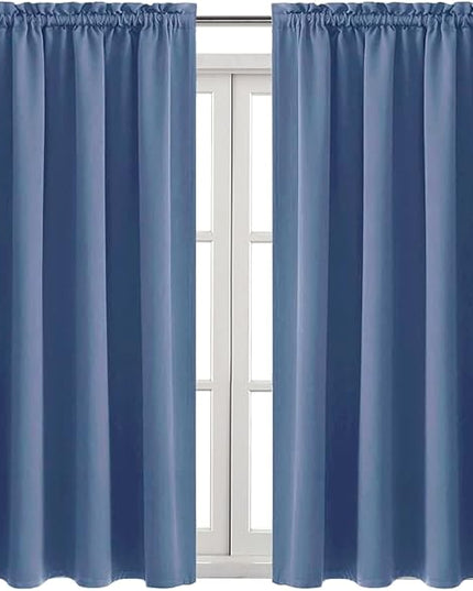 DWCN Blackout Curtains – Thermal Insulated, Energy Saving & Noise Reducing Bedroom and Living Room Curtains, Dusty Blue, W 52x L 45 Inch, Set of 2 Rod Pocket Curtain Panels