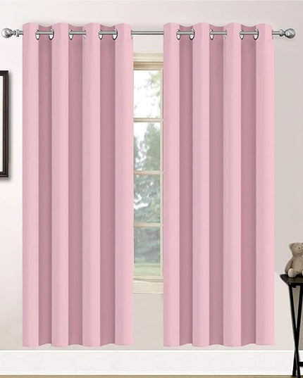 Yakamok Blackout Curtains Room Darkening Thermal Insulated with Grommet Window Curtain for Bedroom, 52 x 72 inch,Pink, 2 Panels
