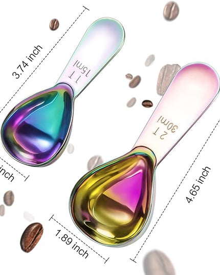 Stainless steel coffee scoop 2-piece set (1 tbsp, 2 tbsp) durable Tablespoon, ergonomic measuring spoon, Suitable for small and large jars，short-handled spoon (colored)