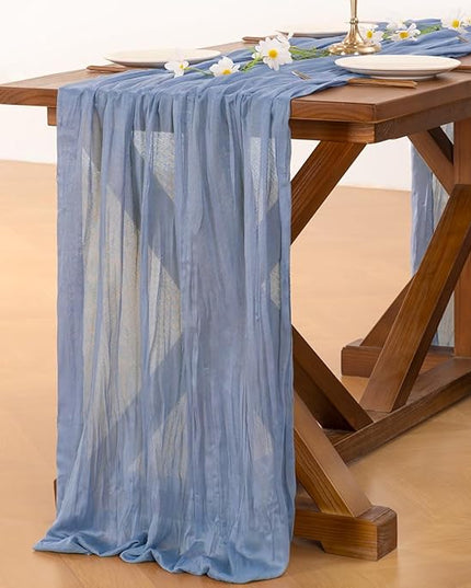 Socomi 15pcs Dusty Blue Christmas Cheesecloth Table Runner Boho Rustic Gauze 120 inch 10FT Cheese Cloth Runner for Wedding Party Baby Shower Birthday Home Decor Holiday Decorations
