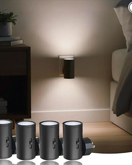 LED Night Light Plug into Wall, 0-300LM Adjustable Brightness,Light Sensor,Daylight 5000K,Dimmable Night Light for Hallway Bedroom Stairway, 4 Pack