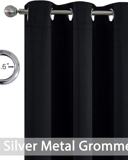 Yakamok Blackout Curtains Room Darkening Thermal Insulated Window Panels,Solid Grommet Top Drapes for Bedroom/Living Room(52Wx90L, Black, 2 Panels)