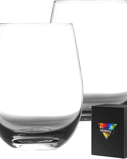 Stemless Wine Glasses for Red or White Wine (Set of 2), 18-Ounces, Large Wine Glasses for Cabernet, Pinot Noir, Burgundy, Bordeaux (CLEAR)