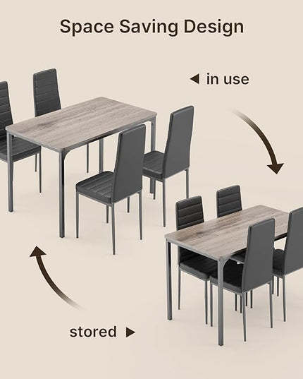 Gizoon Dining Table Set for 4, Kitchen Table Chairs Set of 4, 5 Piece Kitchen Table Set with 4 Upholstered PU Leather Chairs for Dining Room, Living Room, Apartment, Small Space, Grey