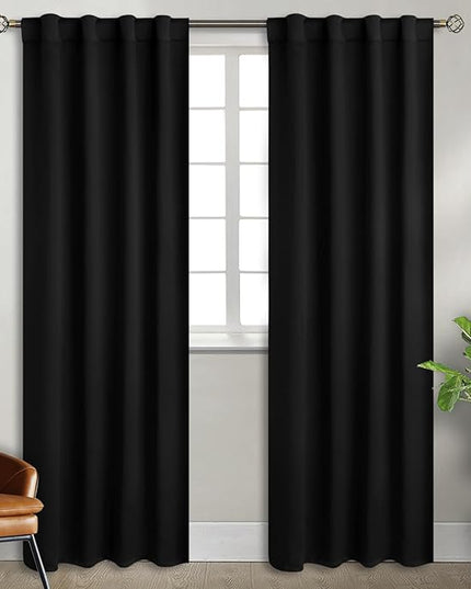 BGment Black Curtains 84 inch for Bedroom - Rod Pocket and Back Tab Blackout Curtains Thermal Insulated Room Darkening Curtains for Living Room, 2 Window Curtain Panels (38 x 84 Inch, Black)