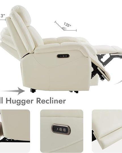 Watson & Whitely Genuine Leather Power Recliner Chairs for Adults, Wall Hugger RV Recliner with Power Headrest & Charging Ports, Electric Recliner Sofa Chair for Living Room, Cream