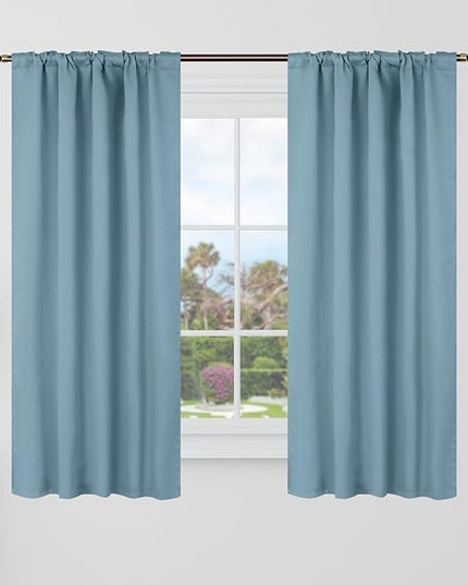 BGment Greyish Blue Blackout Curtains 48 Inches Long for Cafe - 34 x 48 inch Bedroom Curtains Thermal Insulated Room Darkening Rod Pocket and Back Tab Small Windows Drapes for Bedroom, Set of 2 Panels