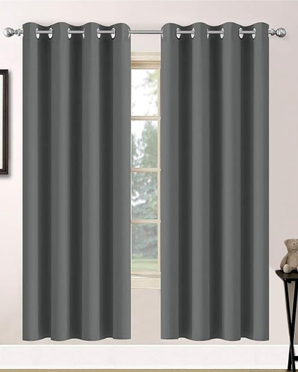 Yakamok Dark Grey Blackout Curtains, Grommet Thermal Insulated Room Darkening Blackout Drapes for Bedroom/Living Room, 2 Panels, 52W x 63L Inch